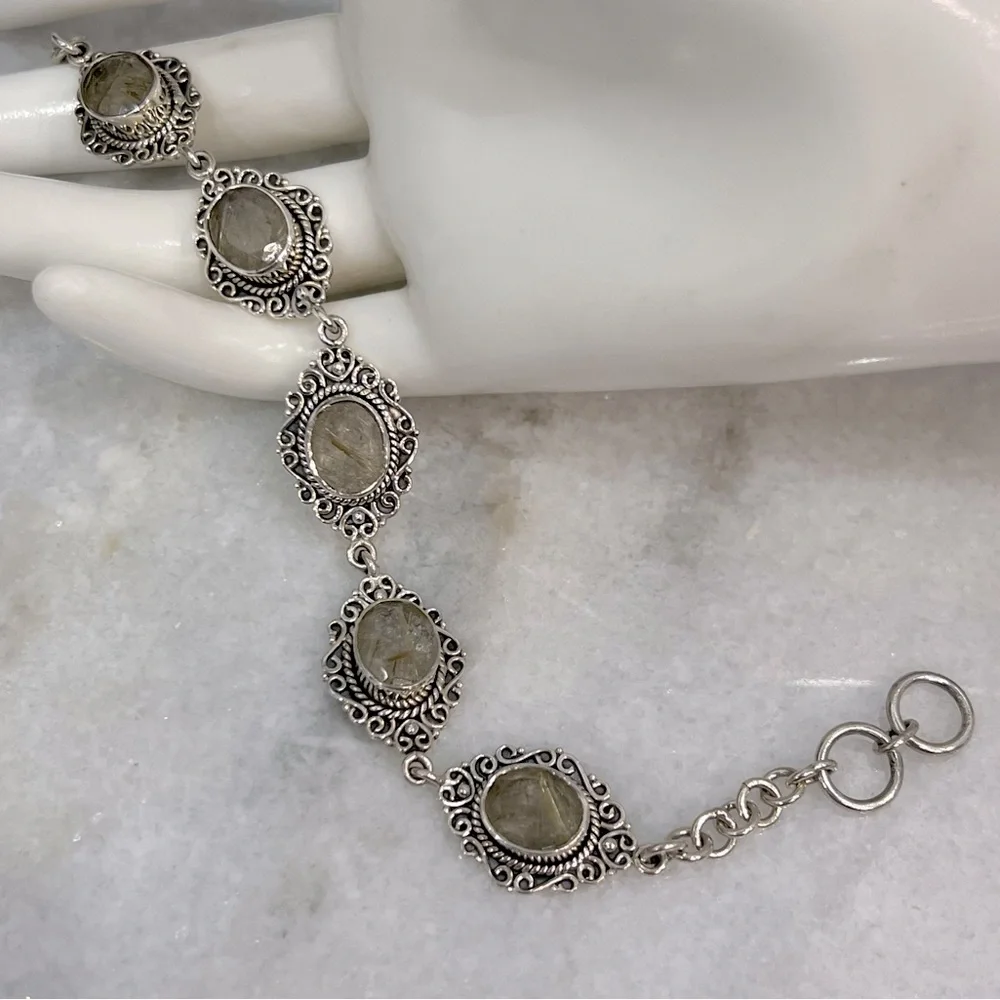 Golden Rutilated Quartz Sterling Silver Toggle Clasp Bracelet - Picture 5 of 10